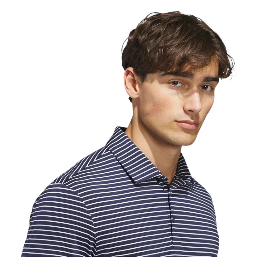 ADIDAS PERFORMANCE STRIPE GOLF POLO SHIRT WHITE/COLLEGIATE NAVY